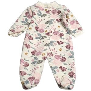 Chickpea Quilted Floral Footie Pajamas Baby Girl's Size 0-3 Months Pink Roses